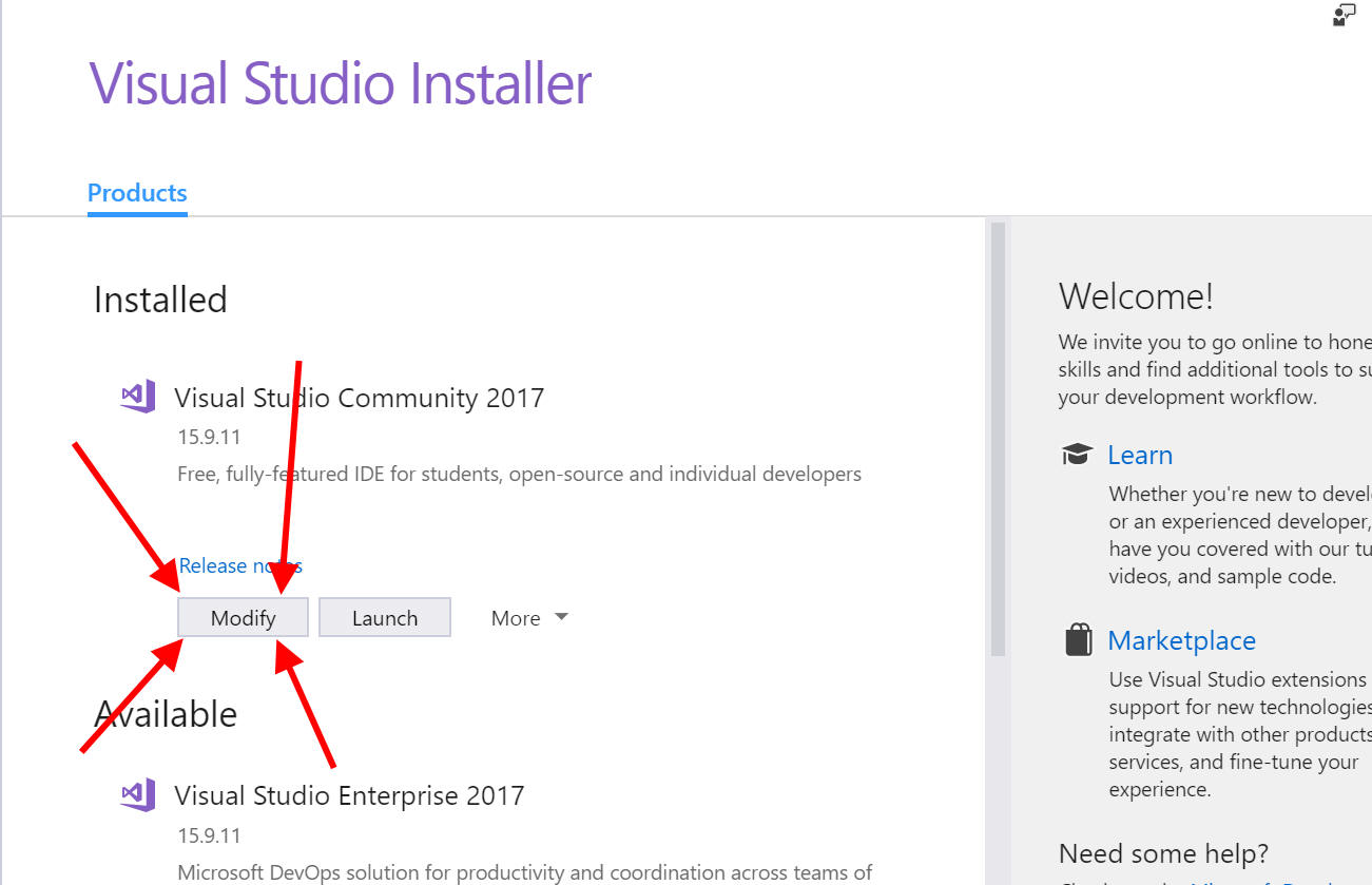 Installer for Visual Studio 2017 on Windows